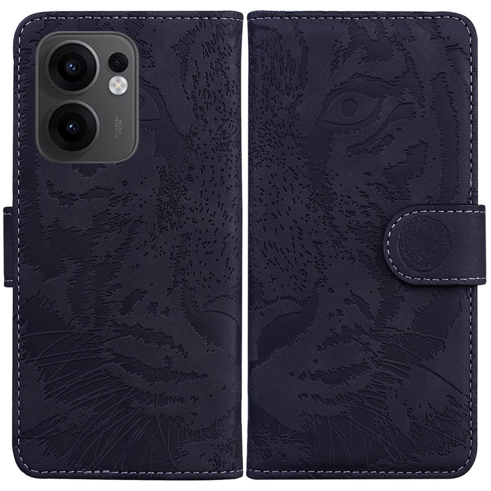 For Oppo Reno13 F 5G Case Tiger Imprint Leather Wallet Phone Cover - Black