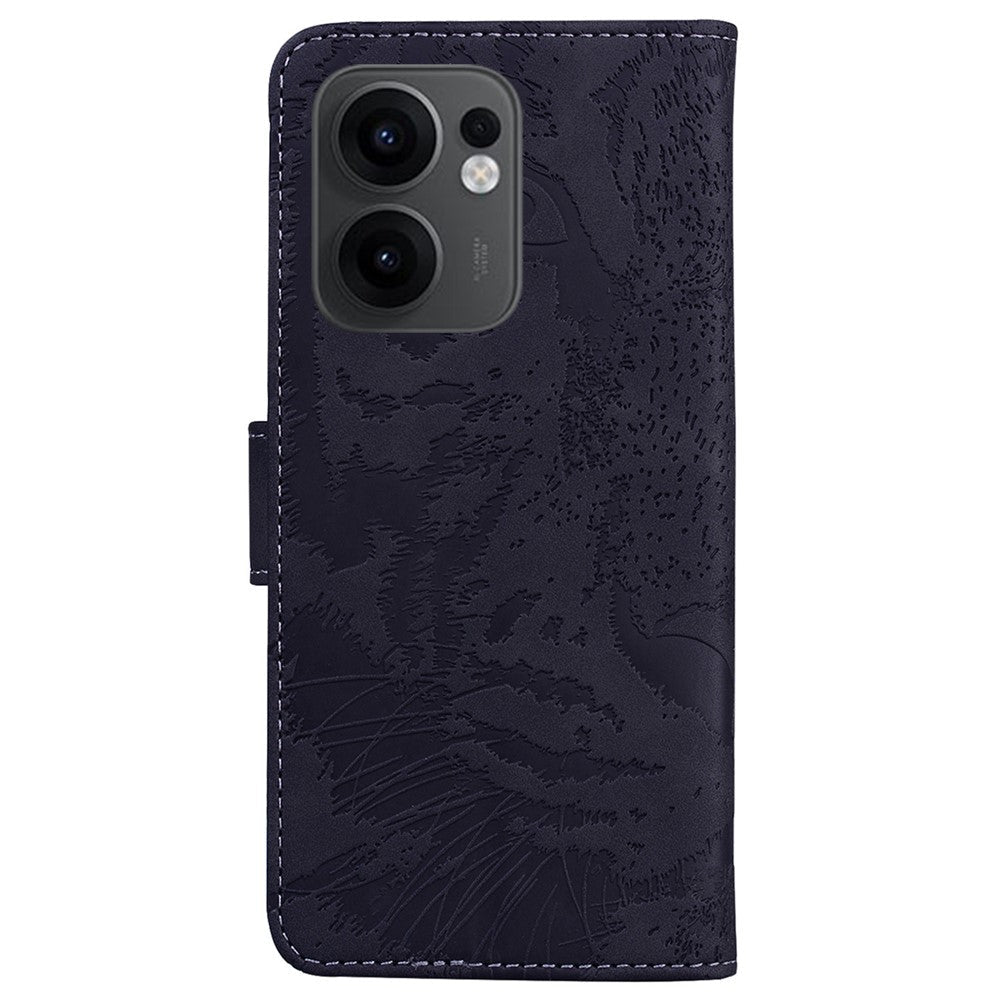For Oppo Reno13 F 5G Case Tiger Imprint Leather Wallet Phone Cover - Black