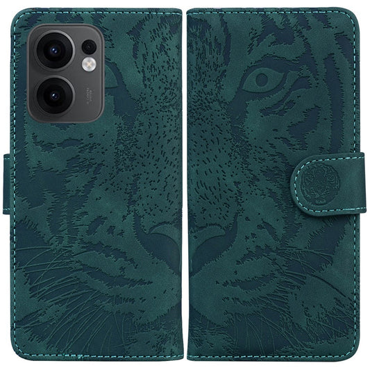 For Oppo Reno13 F 5G Case Tiger Imprint Leather Wallet Phone Cover - Green