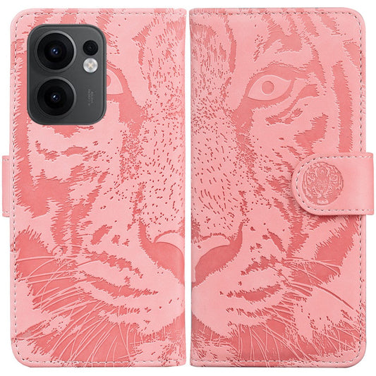 For Oppo Reno13 F 5G Case Tiger Imprint Leather Wallet Phone Cover - Pink