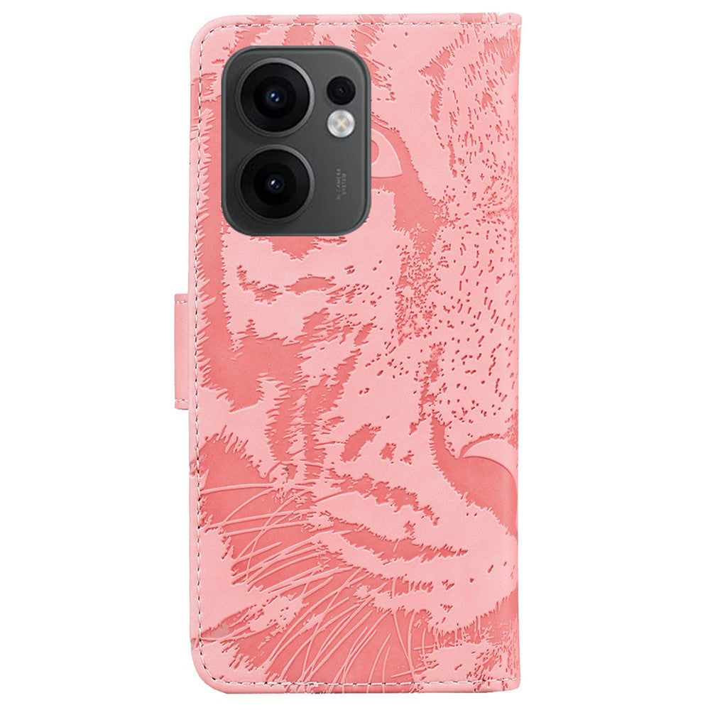 For Oppo Reno13 F 5G Case Tiger Imprint Leather Wallet Phone Cover - Pink