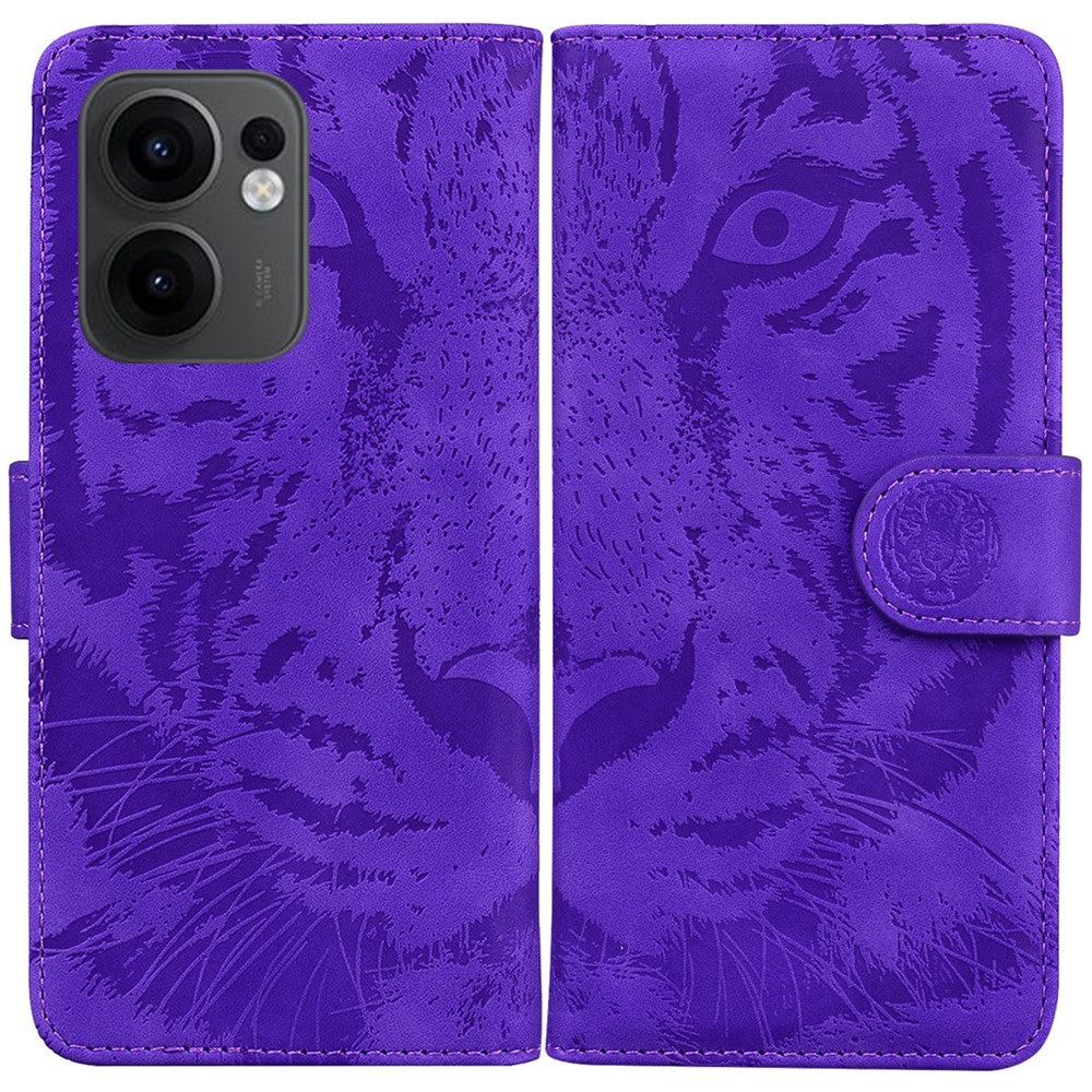 For Oppo Reno13 F 5G Case Tiger Imprint Leather Wallet Phone Cover - Purple