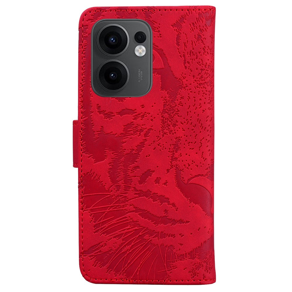 For Oppo Reno13 F 5G Case Tiger Imprint Leather Wallet Phone Cover - Red