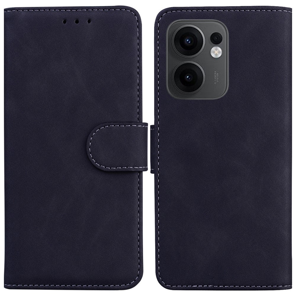 For Oppo Reno13 F 5G Case Solid Color Leather Wallet Phone Cover - Black