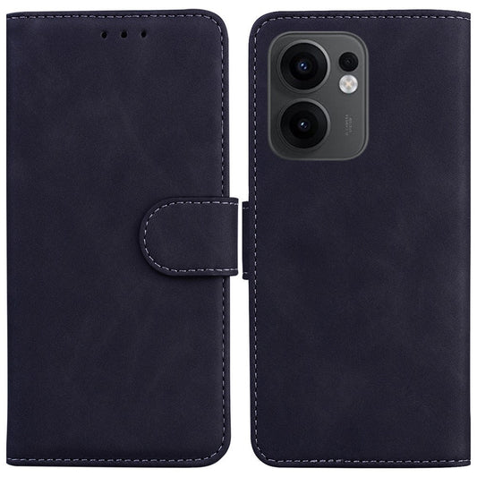 For Oppo Reno13 F 5G Case Solid Color Leather Wallet Phone Cover - Black
