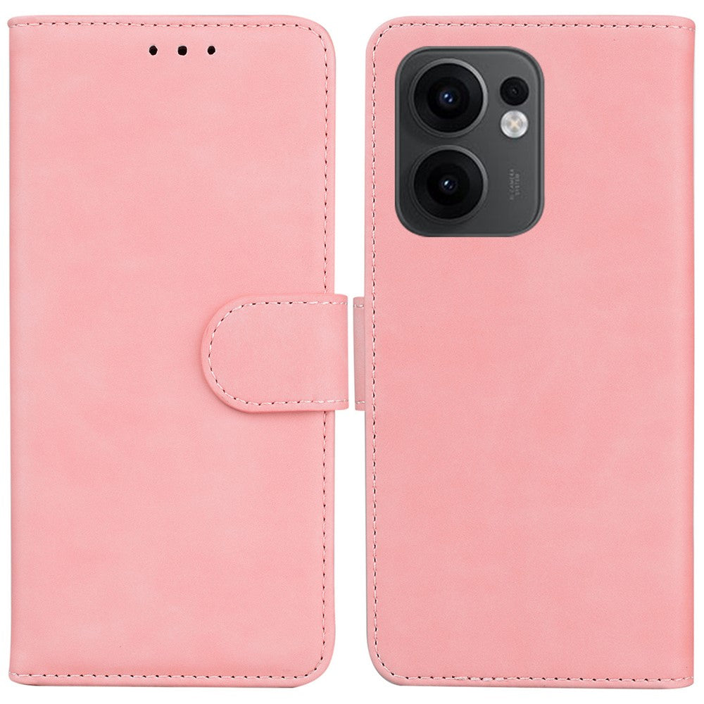 For Oppo Reno13 F 5G Case Solid Color Leather Wallet Phone Cover - Pink