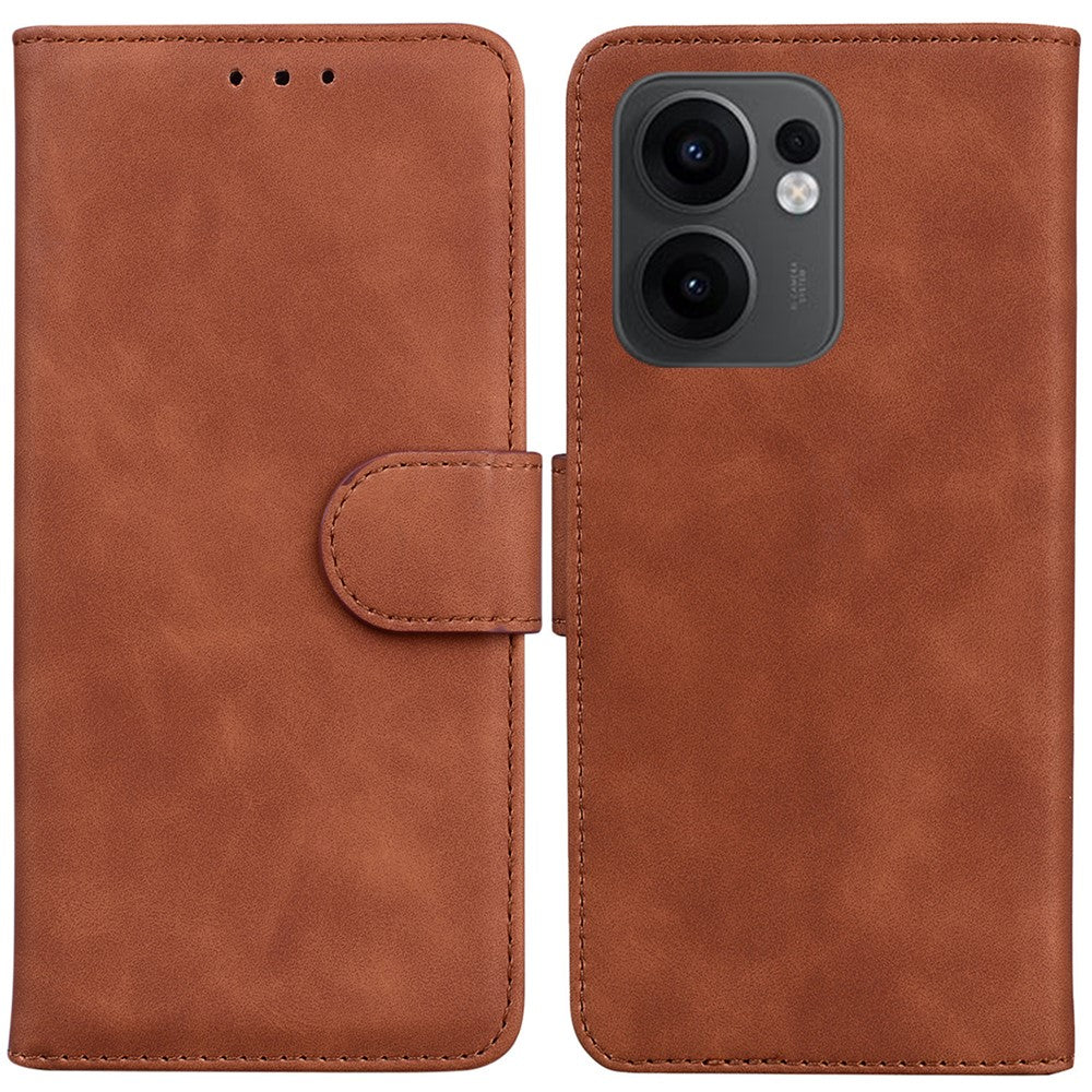 For Oppo Reno13 F 5G Case Solid Color Leather Wallet Phone Cover - Brown