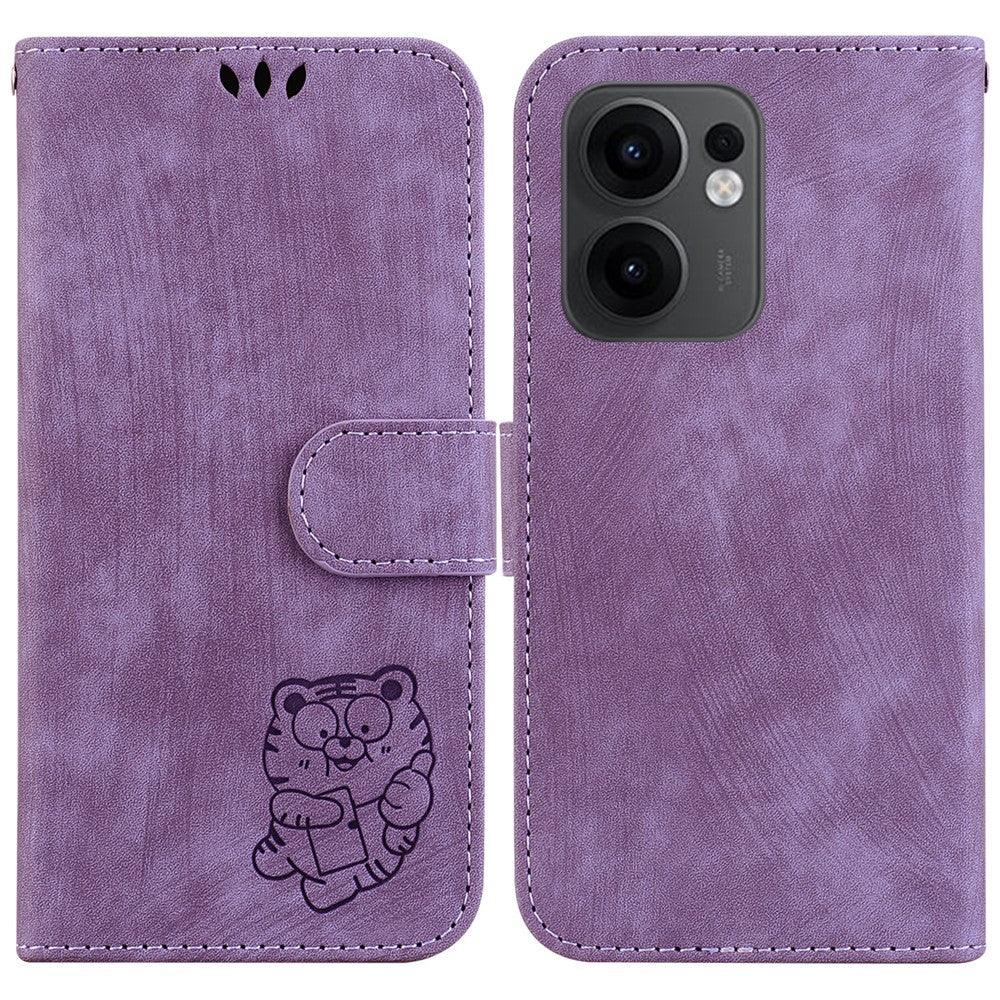 For Oppo Reno13 F 5G Wallet Case Tiger Imprint Leather Shockproof Phone Cover - Purple