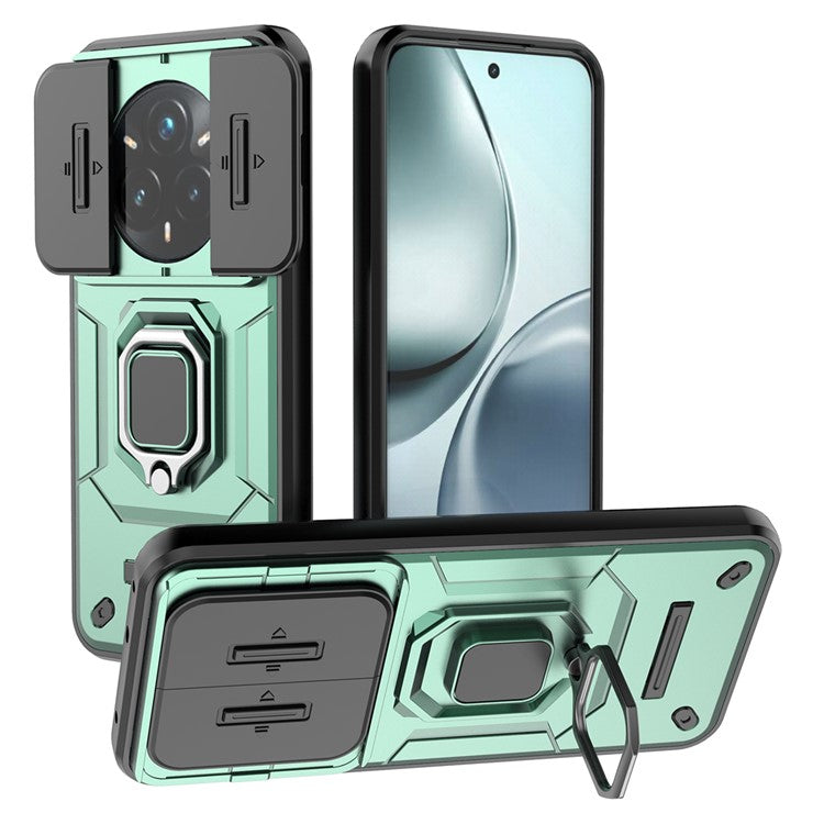 For Realme 14 Pro+ 5G Case PC + TPU Kickstand Phone Protector with Lens Cover - Green