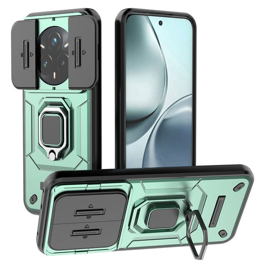 For Realme 14 Pro+ 5G Case PC + TPU Kickstand Phone Protector with Lens Cover - Green