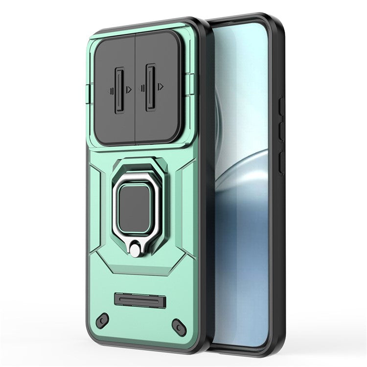 For Realme 14 Pro+ 5G Case PC + TPU Kickstand Phone Protector with Lens Cover - Green