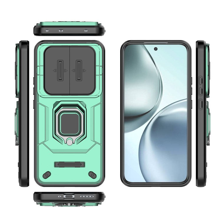 For Realme 14 Pro+ 5G Case PC + TPU Kickstand Phone Protector with Lens Cover - Green