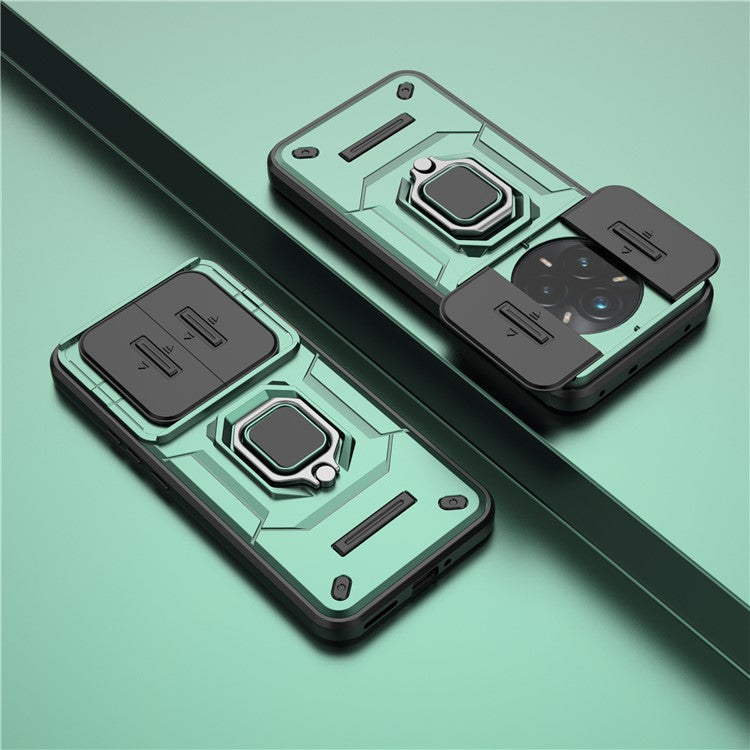 For Realme 14 Pro+ 5G Case PC + TPU Kickstand Phone Protector with Lens Cover - Green