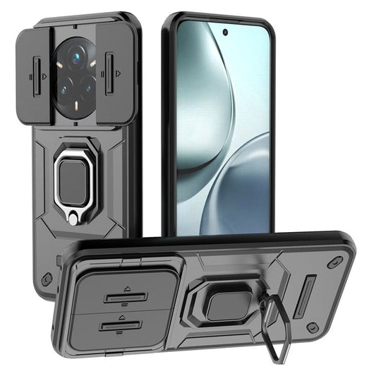 For Realme 14 Pro+ 5G Case PC + TPU Kickstand Phone Protector with Lens Cover - Black