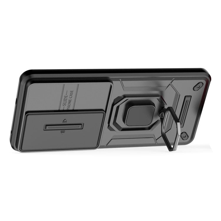 For vivo V50 5G Case PC + TPU Kickstand Phone Protector with Lens Cover - Black