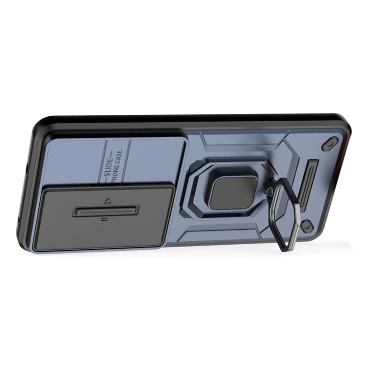 For vivo V50 5G Case PC + TPU Kickstand Phone Protector with Lens Cover - Blue