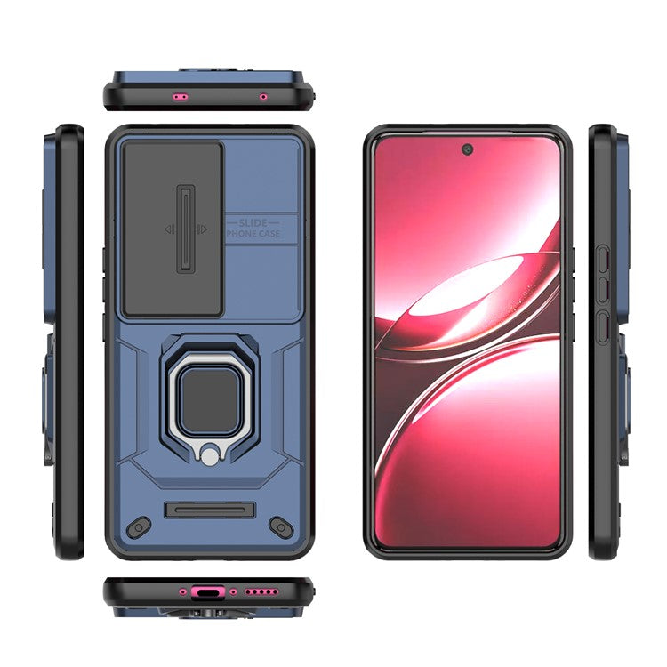 For vivo V50 5G Case PC + TPU Kickstand Phone Protector with Lens Cover - Blue