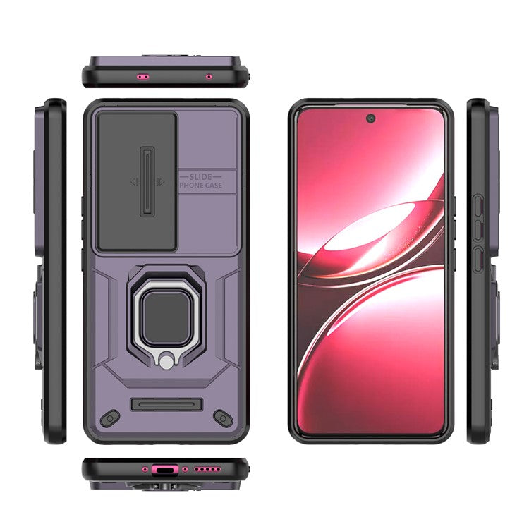 For vivo V50 5G Case PC + TPU Kickstand Phone Protector with Lens Cover - Purple