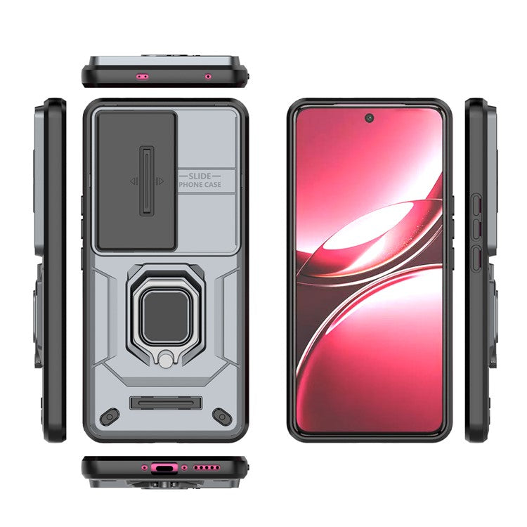 For vivo V50 5G Case PC + TPU Kickstand Phone Protector with Lens Cover - Grey