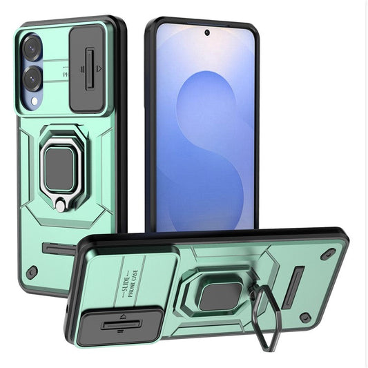For Samsung Galaxy S25 Edge Case PC + TPU Kickstand Phone Protector with Lens Cover - Green