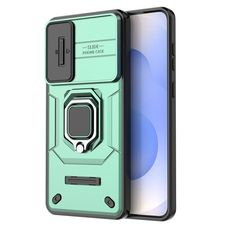 For Samsung Galaxy S25 Edge Case PC + TPU Kickstand Phone Protector with Lens Cover - Green