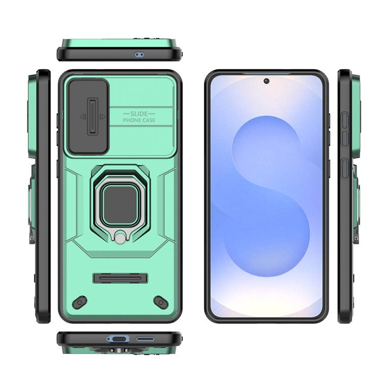For Samsung Galaxy S25 Edge Case PC + TPU Kickstand Phone Protector with Lens Cover - Green