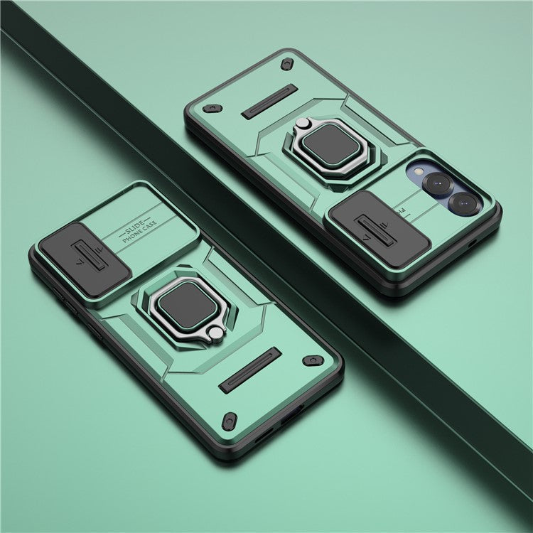 For Samsung Galaxy S25 Edge Case PC + TPU Kickstand Phone Protector with Lens Cover - Green