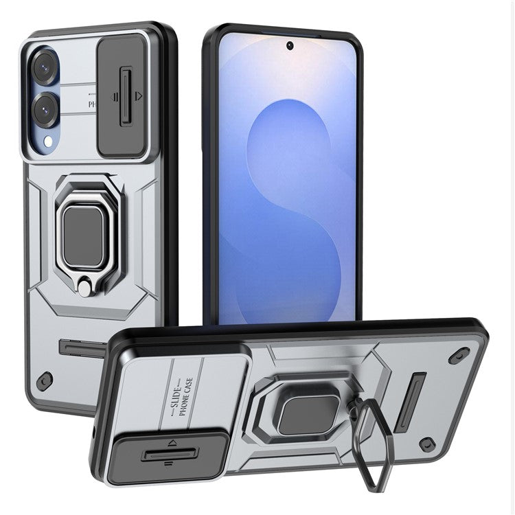 For Samsung Galaxy S25 Edge Case PC + TPU Kickstand Phone Protector with Lens Cover - Grey