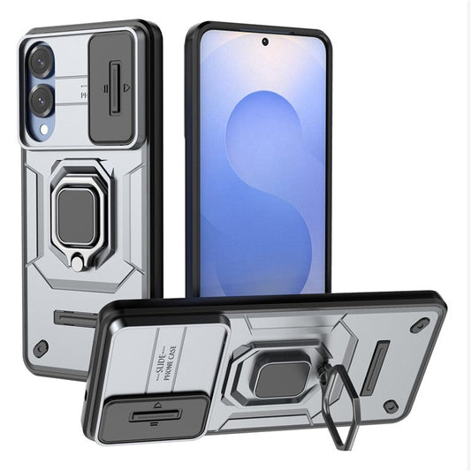 For Samsung Galaxy S25 Edge Case PC + TPU Kickstand Phone Protector with Lens Cover - Grey