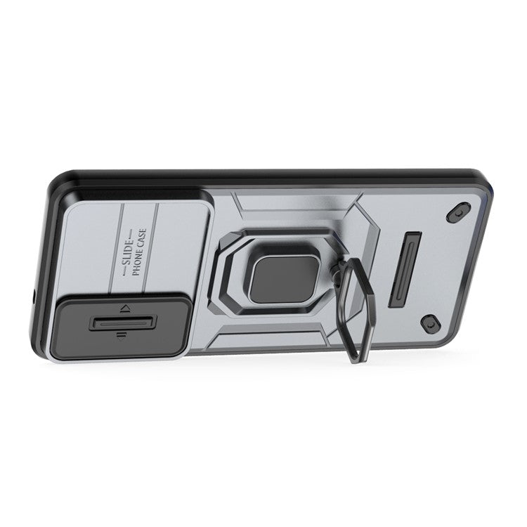 For Samsung Galaxy S25 Edge Case PC + TPU Kickstand Phone Protector with Lens Cover - Grey