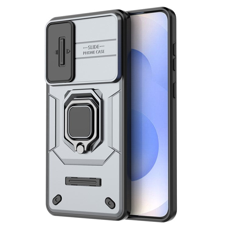 For Samsung Galaxy S25 Edge Case PC + TPU Kickstand Phone Protector with Lens Cover - Grey