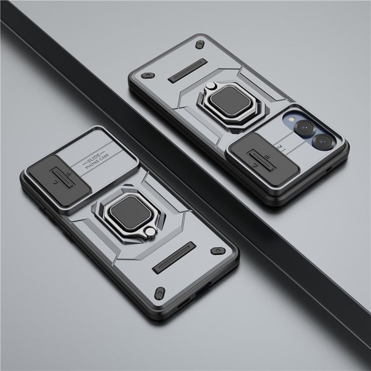 For Samsung Galaxy S25 Edge Case PC + TPU Kickstand Phone Protector with Lens Cover - Grey
