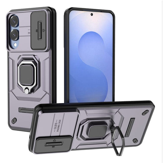 For Samsung Galaxy S25 Edge Case PC + TPU Kickstand Phone Protector with Lens Cover - Purple