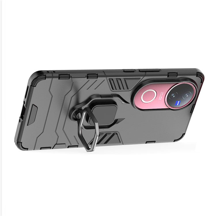 For vivo V50 5G Case PC + TPU Protective Phone Cover with Ring Kickstand - Black
