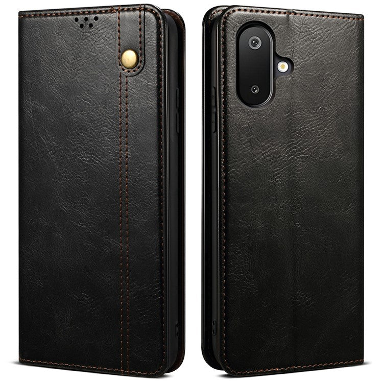For Samsung Galaxy M06 5G / F06 5G Case Crazy Horse Texture Waxy Leather Wallet Stand Phone Cover - Black