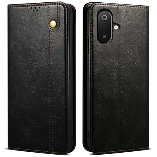 For Samsung Galaxy M06 5G / F06 5G Case Crazy Horse Texture Waxy Leather Wallet Stand Phone Cover - Black