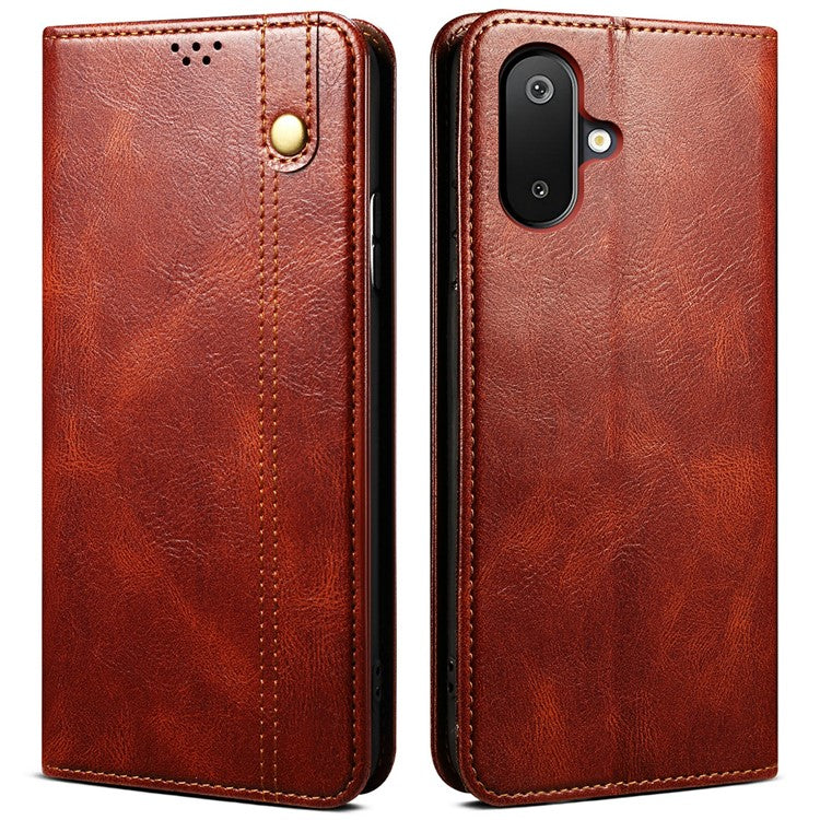 For Samsung Galaxy M06 5G / F06 5G Case Crazy Horse Texture Waxy Leather Wallet Stand Phone Cover - Brown