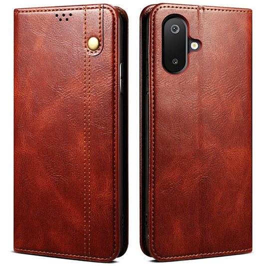 For Samsung Galaxy M06 5G / F06 5G Case Crazy Horse Texture Waxy Leather Wallet Stand Phone Cover - Brown
