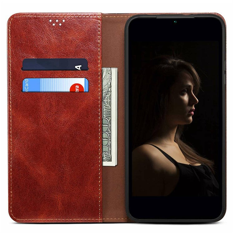 For Samsung Galaxy M06 5G / F06 5G Case Crazy Horse Texture Waxy Leather Wallet Stand Phone Cover - Brown