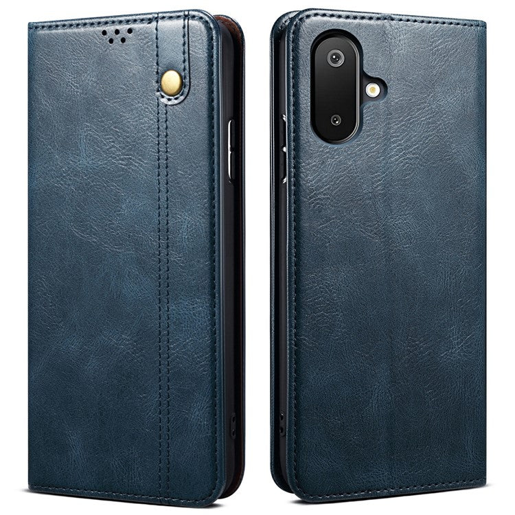 For Samsung Galaxy M06 5G / F06 5G Case Crazy Horse Texture Waxy Leather Wallet Stand Phone Cover - Blue