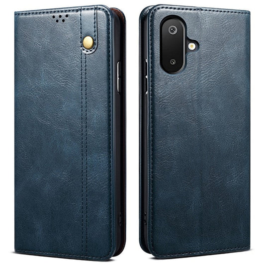 For Samsung Galaxy M06 5G / F06 5G Case Crazy Horse Texture Waxy Leather Wallet Stand Phone Cover - Blue