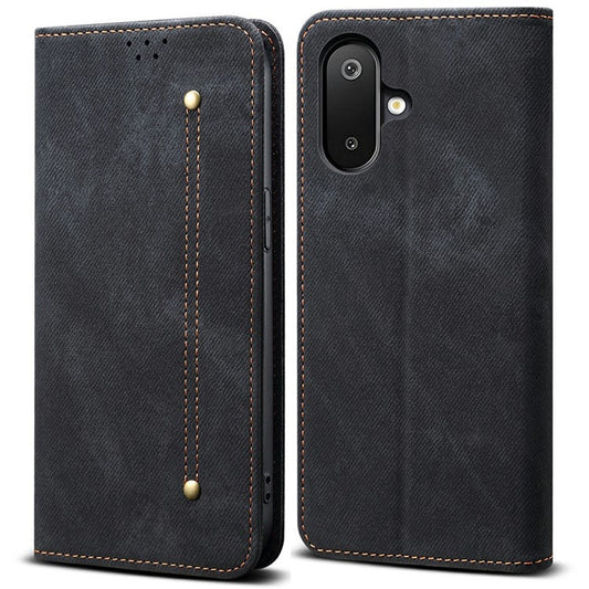 For Samsung Galaxy M06 5G / F06 5G Case Jeans Cloth Texture Anti-Scratch Leather Stand Phone Cover - Black