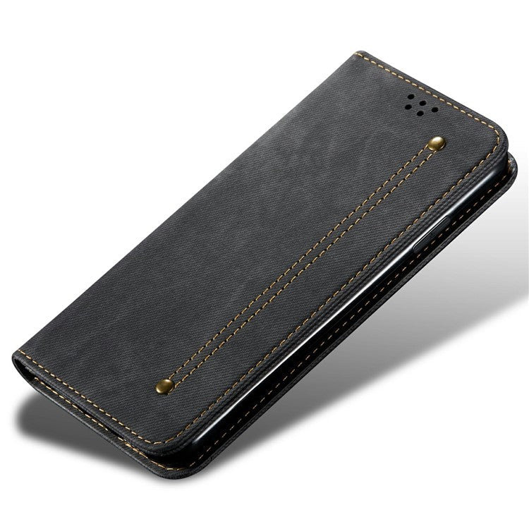 For Samsung Galaxy M06 5G / F06 5G Case Jeans Cloth Texture Anti-Scratch Leather Stand Phone Cover - Black