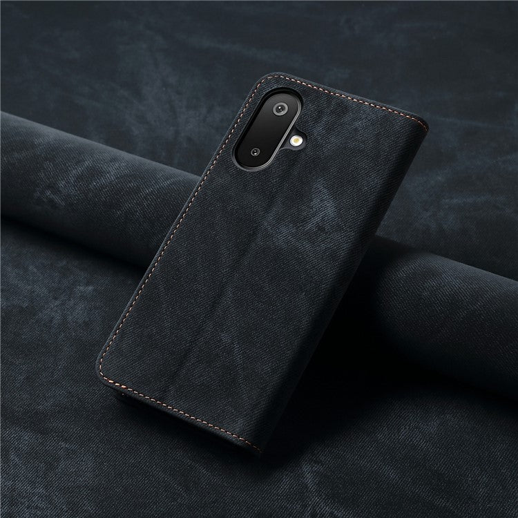 For Samsung Galaxy M06 5G / F06 5G Case Jeans Cloth Texture Anti-Scratch Leather Stand Phone Cover - Black