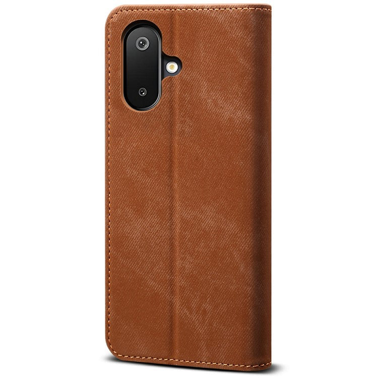For Samsung Galaxy M06 5G / F06 5G Case Jeans Cloth Texture Anti-Scratch Leather Stand Phone Cover - Coffee