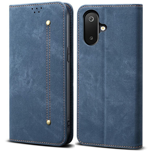 For Samsung Galaxy M06 5G / F06 5G Case Jeans Cloth Texture Anti-Scratch Leather Stand Phone Cover - Blue