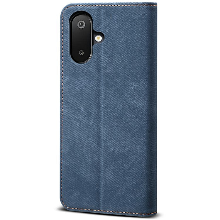 For Samsung Galaxy M06 5G / F06 5G Case Jeans Cloth Texture Anti-Scratch Leather Stand Phone Cover - Blue