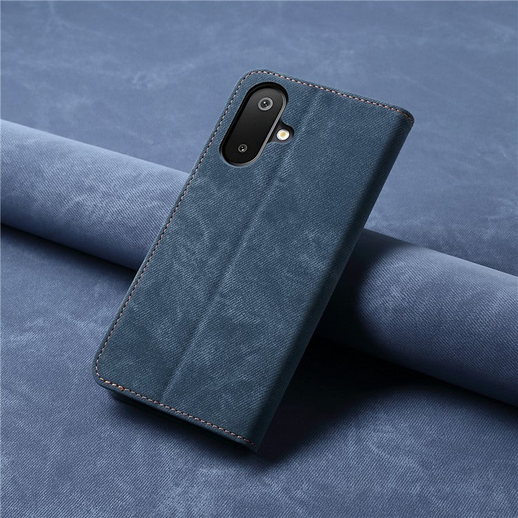 For Samsung Galaxy M06 5G / F06 5G Case Jeans Cloth Texture Anti-Scratch Leather Stand Phone Cover - Blue