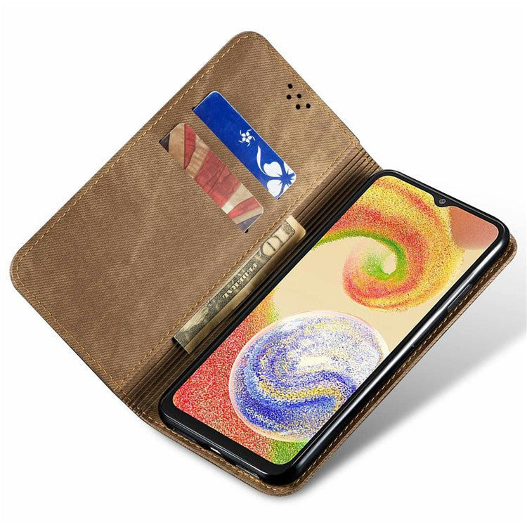 For Samsung Galaxy M06 5G / F06 5G Case Jeans Cloth Texture Anti-Scratch Leather Stand Phone Cover - Khaki