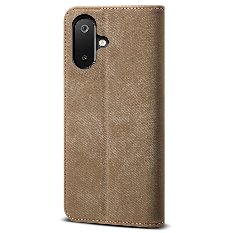 For Samsung Galaxy M06 5G / F06 5G Case Jeans Cloth Texture Anti-Scratch Leather Stand Phone Cover - Khaki